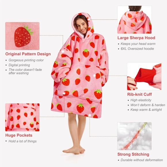 Narecte Blanket Hoodie Premium Sherpa Fleece Oversized With Giant Pocket - Picture 4 of 4